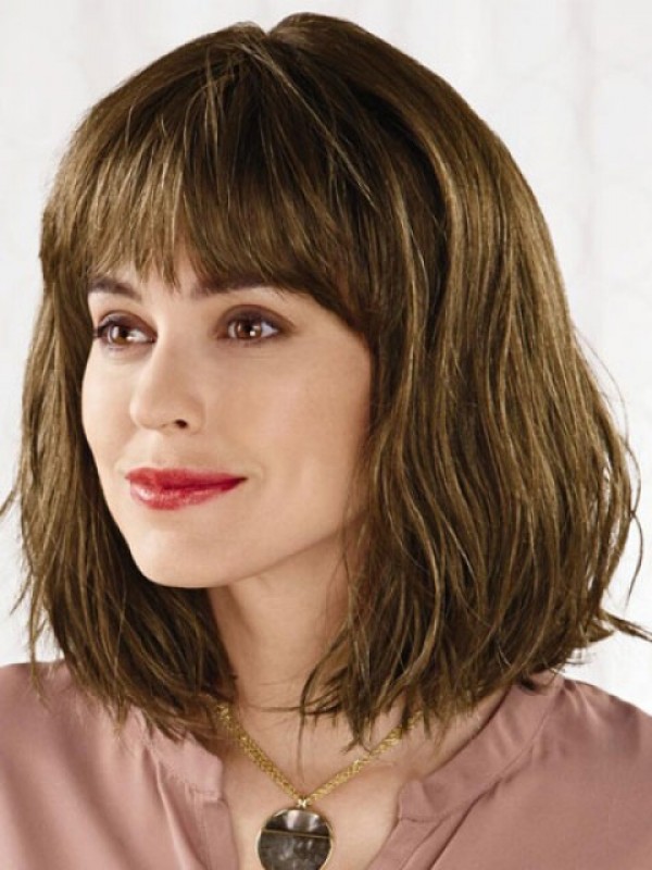 Parrucche Senza Cappuccio Per Capelli Umani Remy Ondulati Stile Bob Con Frangetta 12 Pollici