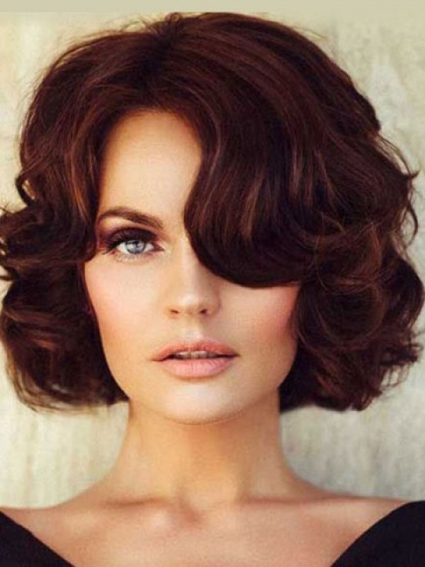 Parrucche Per Capelli Umani Senza Cappuccio Con Stile Ondulato Medio Claret Bob Con Frangia Laterale 12 Pollici