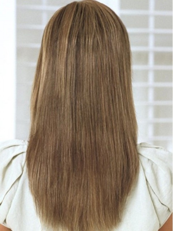 Parrucche Di Capelli Umani Di Remy Senza Cappuccio Lunghi Dritti Con Frangia Sid 18 Pollici