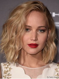 Parrucche Di Capelli Umani Senza Cappuccio Ondulati Stile Bob Biondo Con Frangia Laterale 12 Pollici