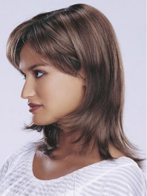 Parrucche Di Capelli Umani Di Remy Con Pizzo Frontale Medio Dritto 12 Pollici