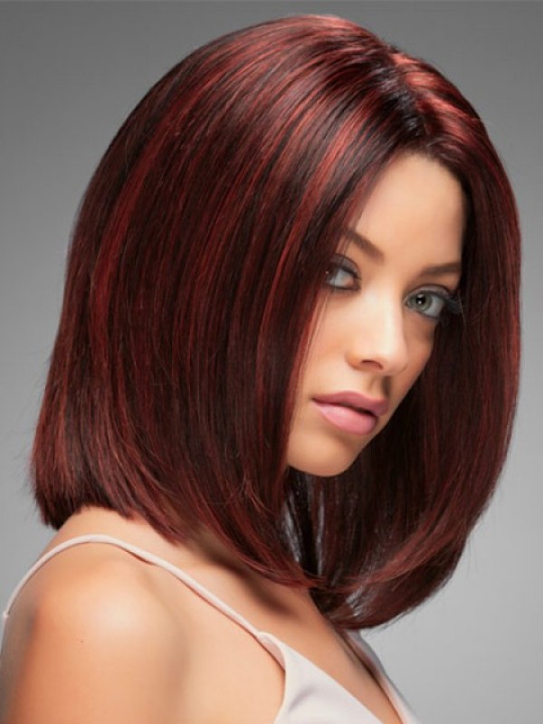 Parrucche Per Capelli Umani Con Pizzo Frontale Dritto In Pizzo Claret Bob Style 14 Pollici