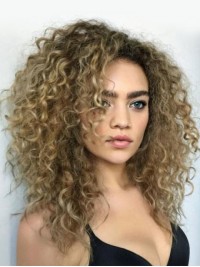 Parrucche Di Capelli Umani Senza Cappuccio Ricci Lunghi Di Lino 22 Pollici