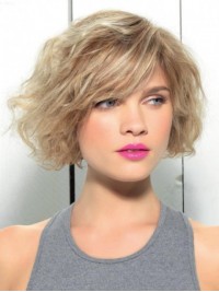 Parrucche Ondulate Per Capelli Umani Senza Cappuccio Stile Bob Con Frangia Laterale 10 Pollici