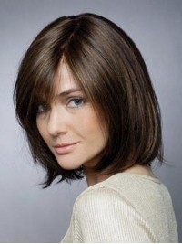 Parrucche Senza Cappuccio Dritte Per Capelli Umani Remy Corti Stile Bob Con Frangetta 12 Pollici