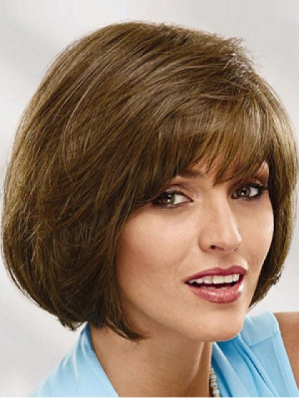 Parrucche Per Capelli Umani Senza Cappuccio Corti In Stile Bob Di Lino Con Frangetta 10 Pollici