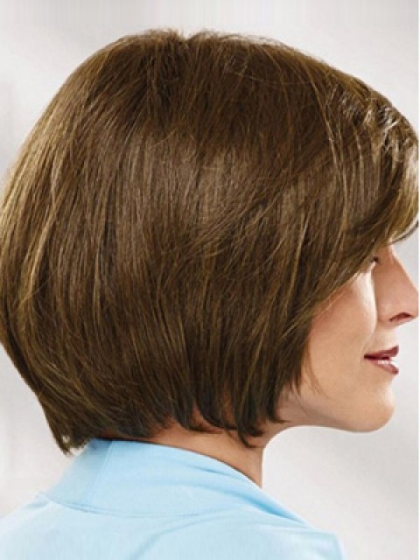 Parrucche Per Capelli Umani Senza Cappuccio Corti In Stile Bob Di Lino Con Frangetta 10 Pollici
