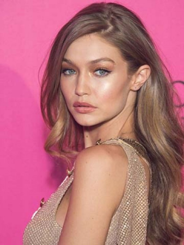 Gigi Hadid Parrucche Per Capelli Umani Di Remy Con Pizzo Ondulato Lungo Con Frangia Laterale 24 Pollici