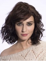 Parrucche Di Capelli Umani Remy Senza Cappuccio Stile Bob Ondulato Con Frangetta 14 Pollici
