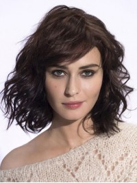 Parrucche Di Capelli Umani Remy Senza Cappuccio Stile Bob Ondulato Con Frangetta 14 Pollici