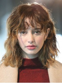 Parrucche Per Capelli Umani Senza Cappuccio Con Onda Sciolta Alla Spalla Con Frangetta 14 Pollici