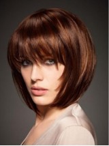 Parrucche Di Capelli Umani Di Remy Senza Cappuccio Corti Stile Claret Bob Con Frangetta 10 Pollici