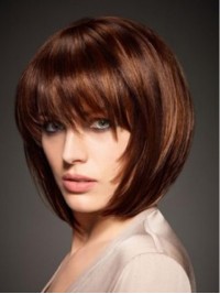Parrucche Di Capelli Umani Di Remy Senza Cappuccio Corti Stile Claret Bob Con Frangetta 10 Pollici