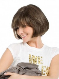 Parrucche Corte Di Capelli Umani Di Remy Del Merletto Pieno Di Stile Bob Con La Frangia 10 Pollici