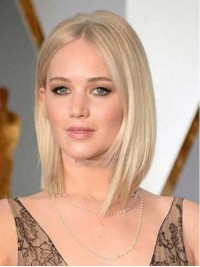 Jennifer Lawrence Bob Style Blonde Short Straight Lace Front Human Wigs 10 Pollici