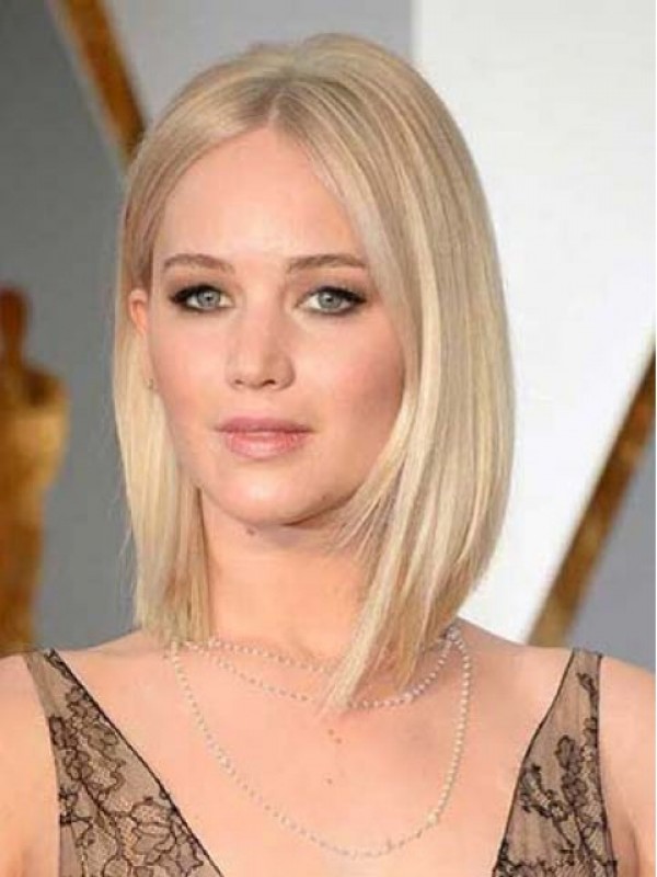 Jennifer Lawrence Bob Style Blonde Short Straight Lace Front Human Wigs 10 Pollici