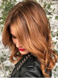 Parrucche Lunghe Ondulate Senza Cappuccio Per Capelli Umani Con Frangia Laterale 18 Pollici