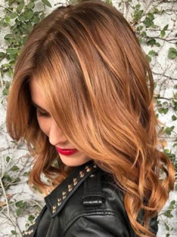 Parrucche Lunghe Ondulate Senza Cappuccio Per Capelli Umani Con Frangia Laterale 18 Pollici