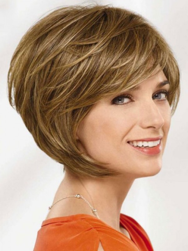 Parrucca Di Capelli Umani Remy Ondulati Corti In Stile Bob Di Lino Con Frangetta 10 Pollici