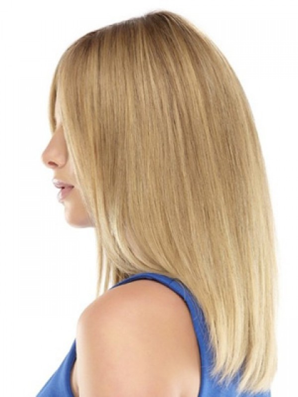 Parrucche Per Capelli Umani Remy Con Pizzo Dritto Lungo Biondo Con Frangia Laterale 14 Pollici