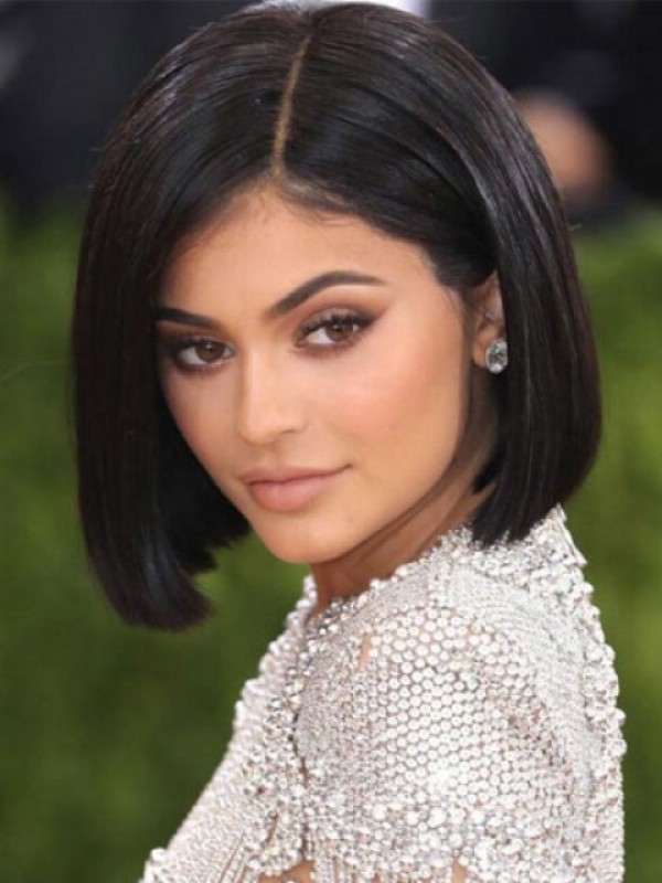 Parrucche Per Capelli Umani Anteriori In Pizzo Nero Stile Bob Con Frangia Laterale 12 Pollici