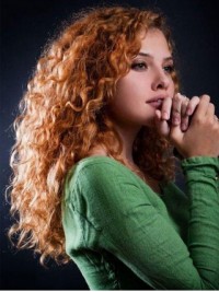 Parrucche Per Capelli Umani Anteriori In Pizzo Ricci Lunghi Arancioni 22 Pollici