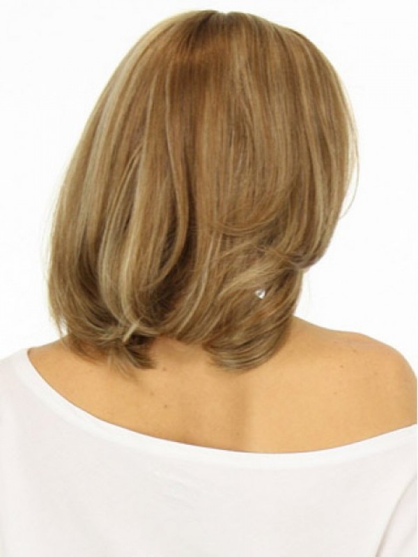 Parrucche Per Capelli Umani Remy Con Pizzo Ondulato Medio Biondo Con Frangia Laterale 12 Pollici
