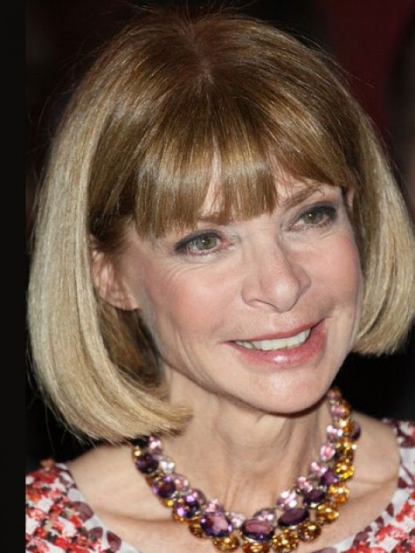 Parrucche Senza Cappuccio Umane Stile Bob Dritto Di Anna Wintour Con Frangetta 10 Pollici