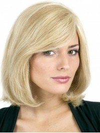 Parrucche Per Capelli Umani Senza Cappuccio Corti Stile Bob Biondo Con Frangia Laterale 12 Pollici