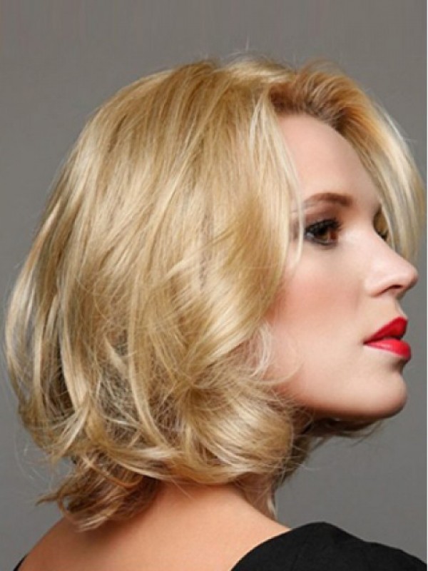Parrucche Corte Bionde Ondulate Senza Cappuccio Per Capelli Umani 12 Pollici