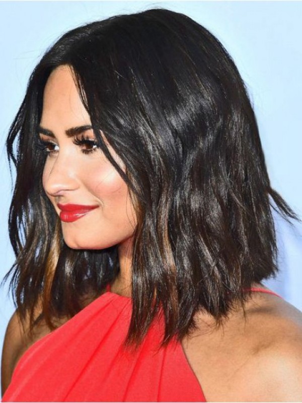 Demi Lovato Parrucche Di Capelli Umani Di Remy Senza Cappuccio Ondulati Con Separazione Centrale Media 12 Pollici