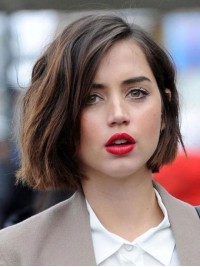 Parrucche Per Capelli Umani Corti Stile Bob Marrone Con Frangia Laterale 10 Pollici