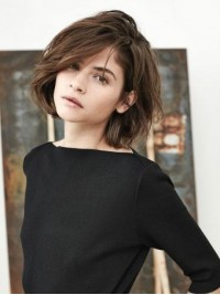 Parrucche Umane Frontali In Pizzo Ondulato Corto Stile Bob Marrone Con Frangetta 12 Pollici