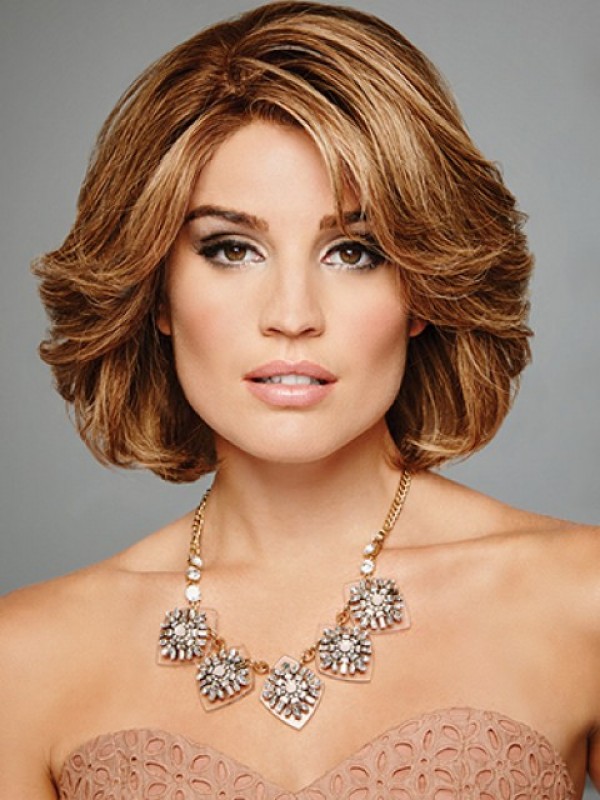 Capelli Biondi Bob Style Shotr Remy Parrucche Ondulate Senza Cappuccio Con Frangia Laterale 10 Pollici