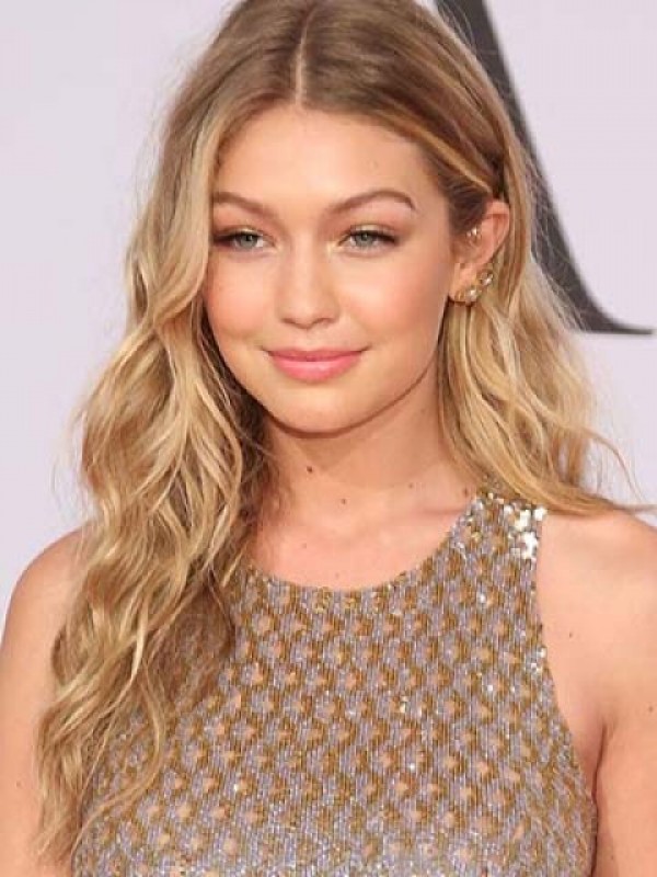 Gigi Hadid Parrucche Di Capelli Umani Di Remy Ondulati Anteriori In Pizzo Lungo Con Riga Centrale 20 Pollici