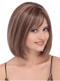 Parrucche Di Capelli Umani Remy Corti Senza Cappuccio Stile Bob Con Frangetta 10 Pollici