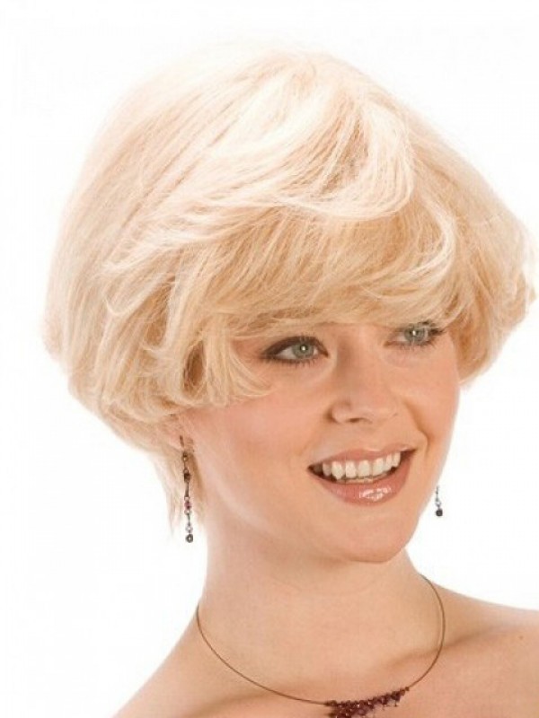 Parrucche Per Capelli Umani Di Remy Con Pizzo Dritto Corto Biondo Con Frangetta 4 Pollici