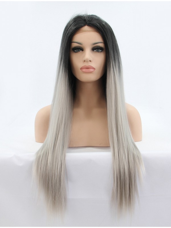 Parrucche Sintetiche Frontali In Pizzo Ombre 26 "Diritte