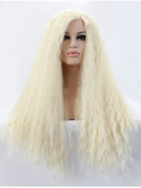 Parrucche Sintetiche Lunghe Bionde Ricci Mit Dem Pony Con Pizzo Frontale