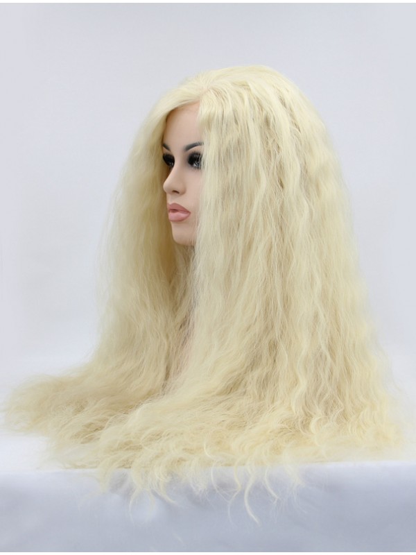 Parrucche Sintetiche Lunghe Bionde Ricci Mit Dem Pony Con Pizzo Frontale