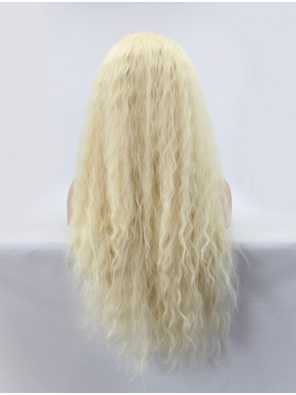 Parrucche Sintetiche Lunghe Bionde Ricci Mit Dem Pony Con Pizzo Frontale
