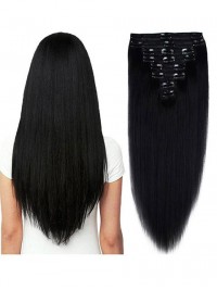 Jet Black Dritto Reale Naturale Spessa Doppia Trama Completa Testa Set