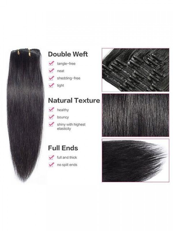 Jet Black Dritto Reale Naturale Spessa Doppia Trama Completa Testa Set