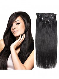 Clip Vergine In Veri Capelli Umani Lisci Neri Naturali 7 Pezzi