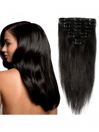 Clip Da 10 Pollici Jet Black Nelle Estensioni Dei Capelli Umani Di Remy 8 Pezzi 18 Clip