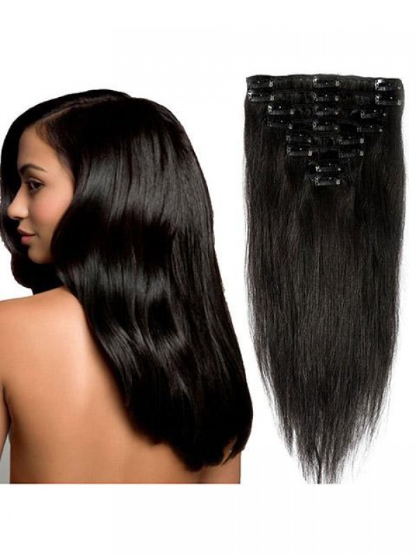 Clip Da 10 Pollici Jet Black Nelle Estensioni Dei Capelli Umani Di Remy 8 Pezzi 18 Clip