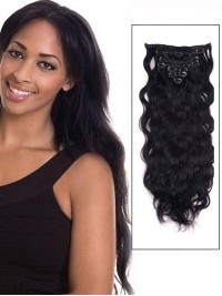 Clip Ondulata Nera Nelle Estensioni Dei Capelli Umani Capelli Umani