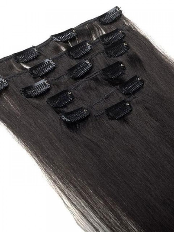 Clip Nelle Estensioni Dei Capelli Umani Di Remy Di Colore Nero