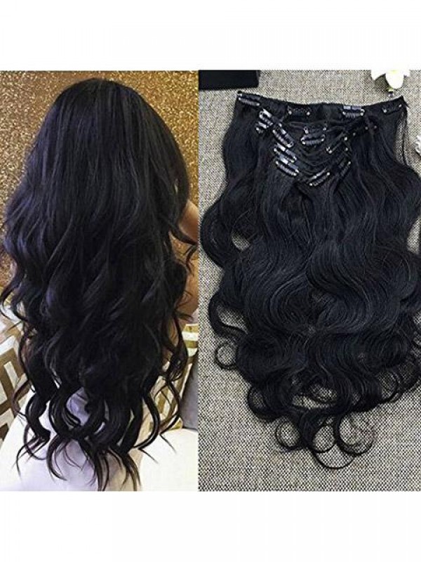 Clip Nera Naturale Ondulata Nelle Estensioni Dei Capelli