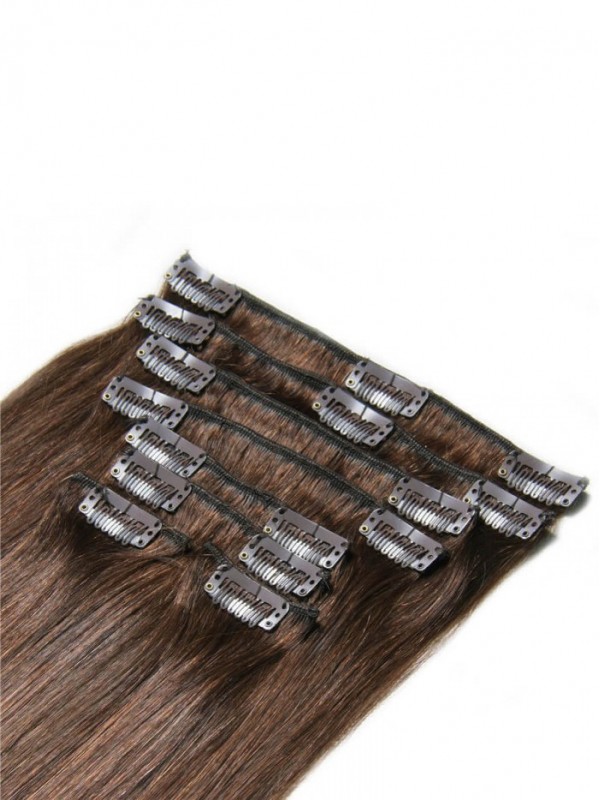 Clip Di Estensioni Dei Capelli Castani Medi Nei Capelli 8 Pezzi / Set